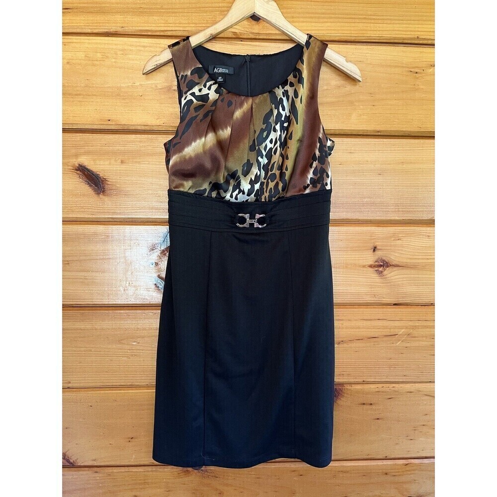 AGB Womens 6P Dress Brown Black Cheetah Business Date Night fall Animal